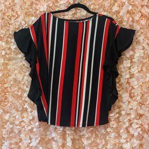 Women's Red, Black & White Striped Butterfly Sleeve Blouse